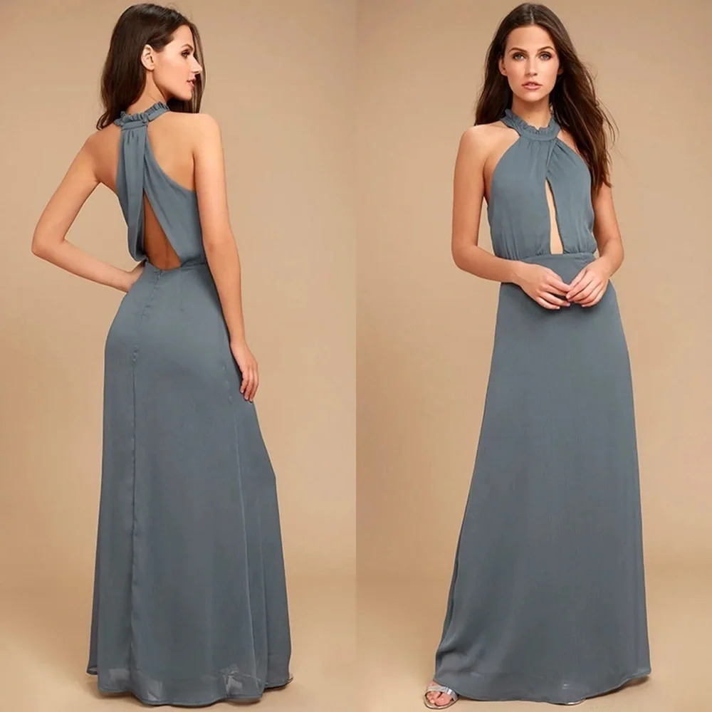 LULU'S Beyond Explanation Slate Grey Maxi Dress Size Medium